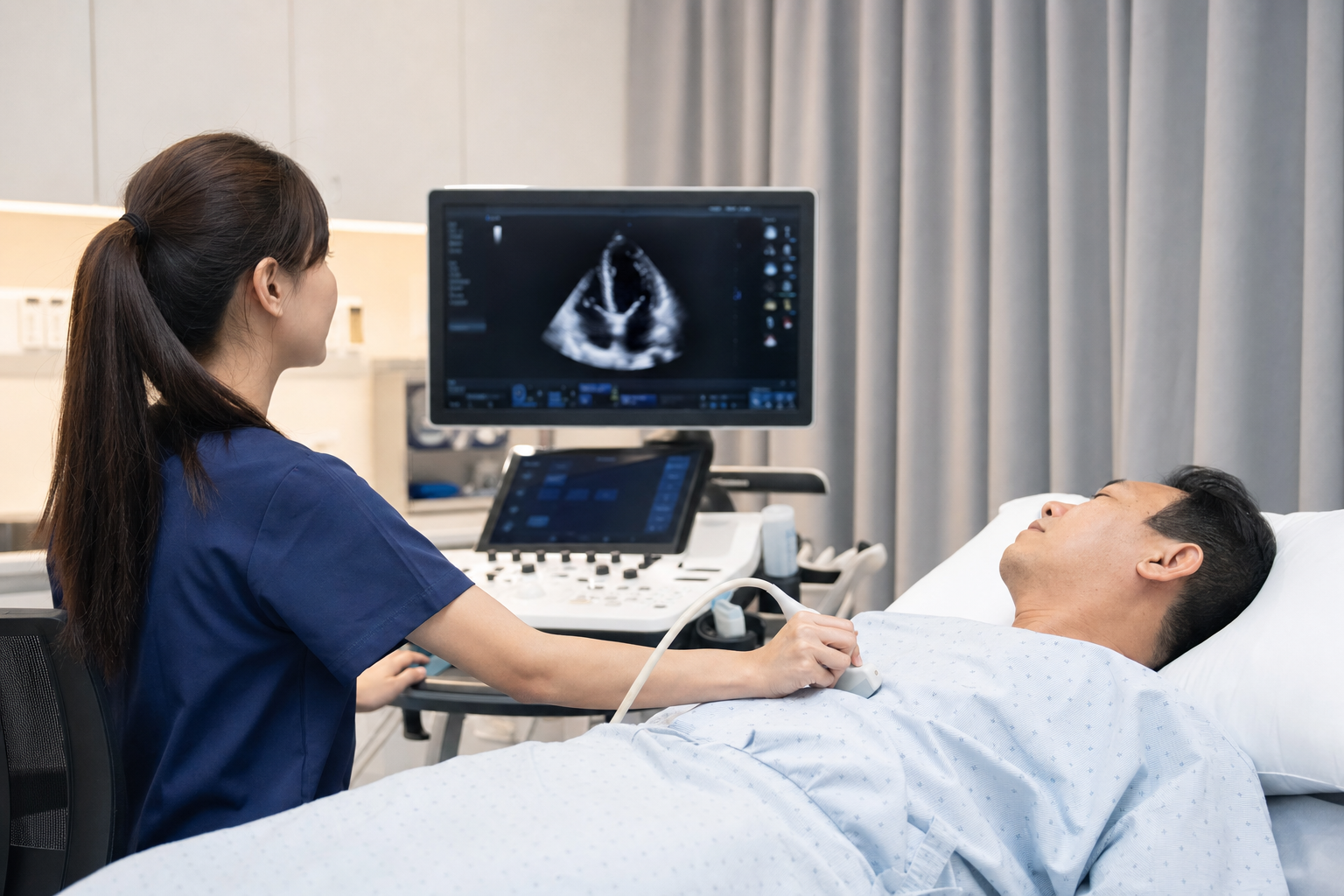 Echocardiogram being performed in a hospital
