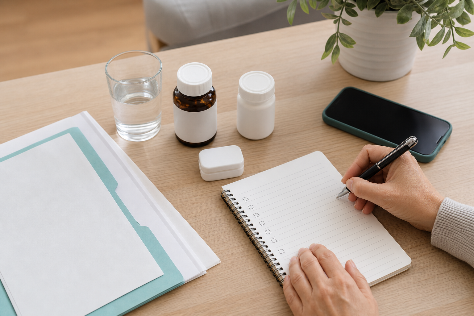 Patient writing questions before a planned operation
