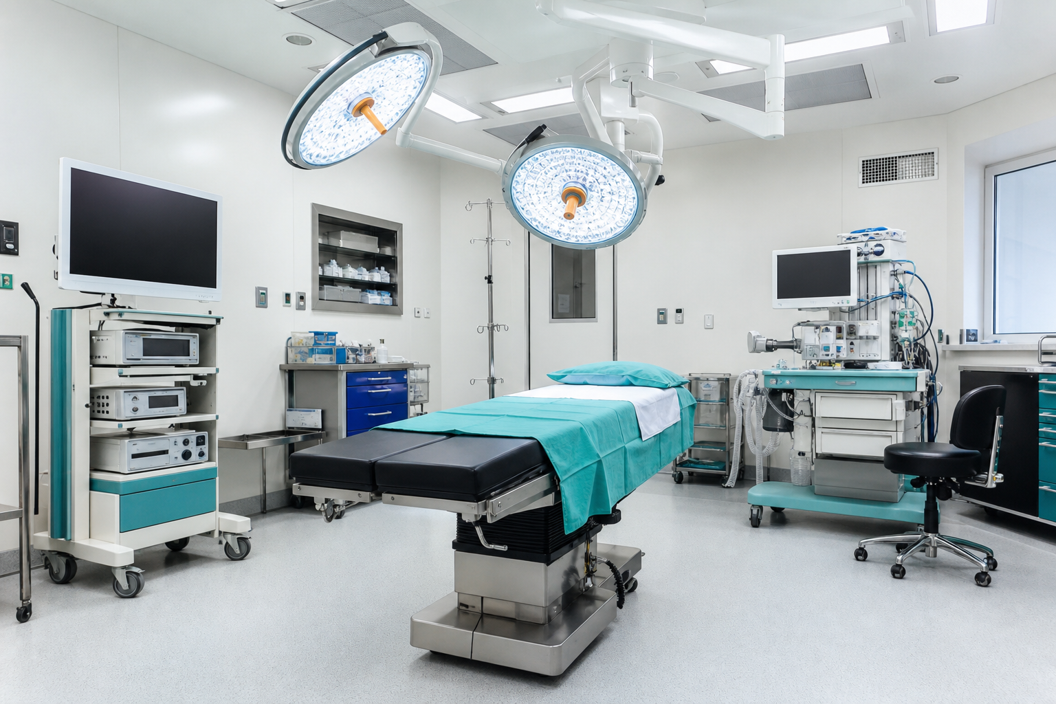 Modern general surgery operating theatre ready for a procedure