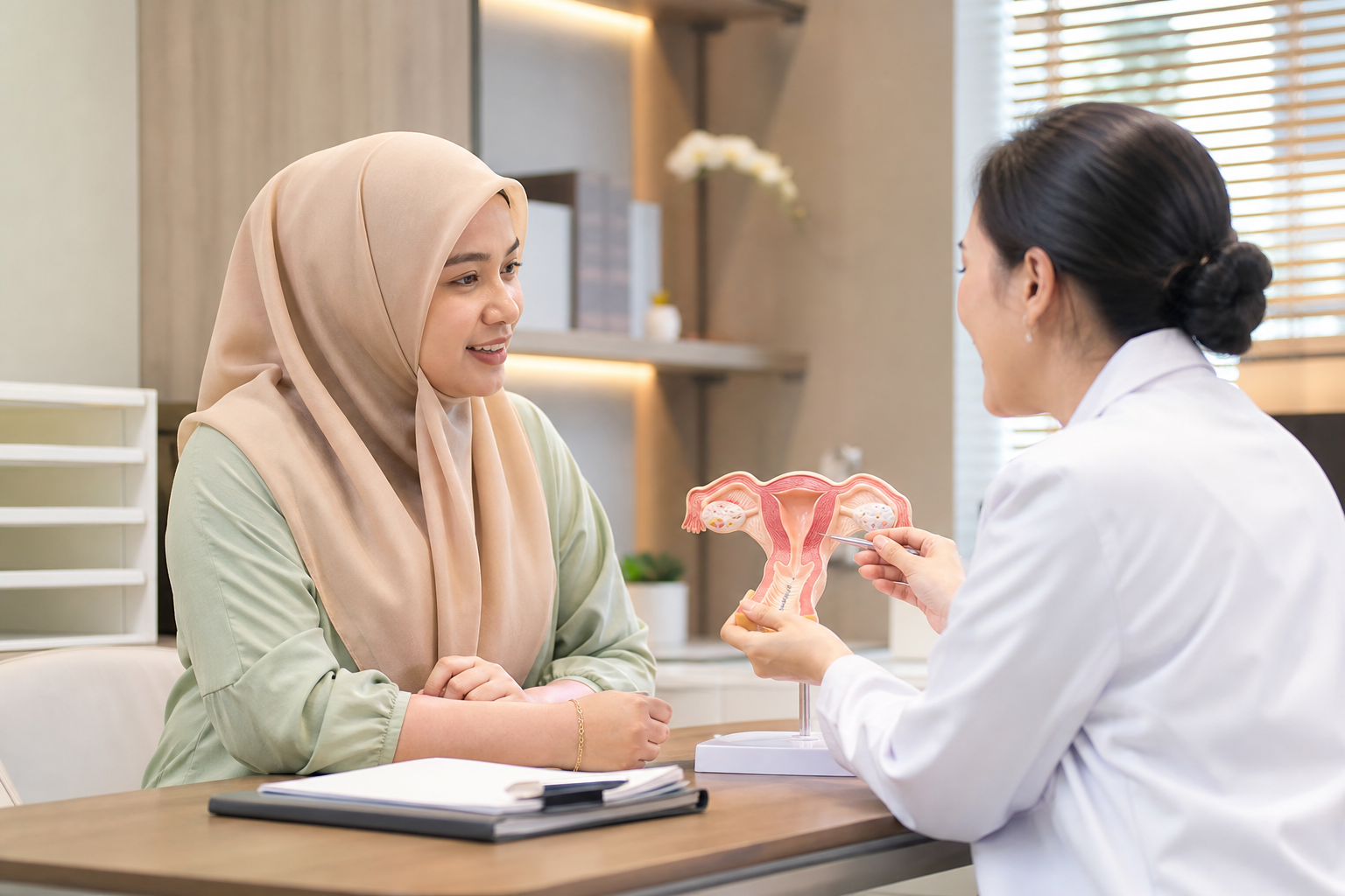 Woman discussing reproductive health with a specialist