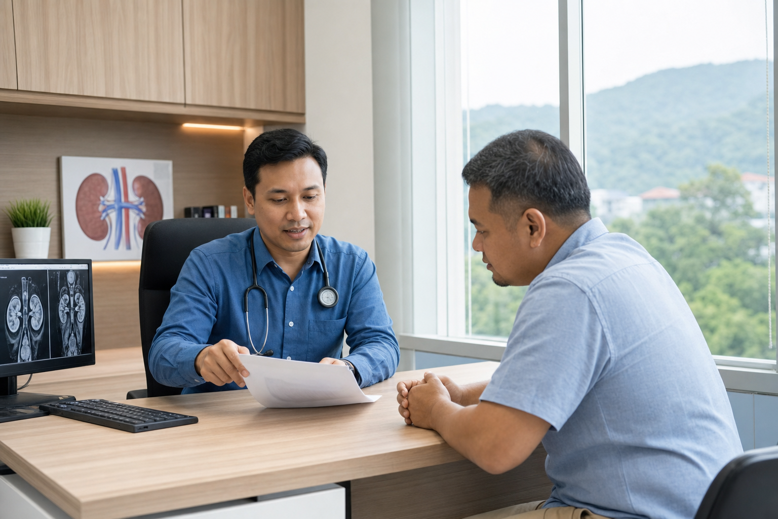 Patient discussing kidney results with a specialist